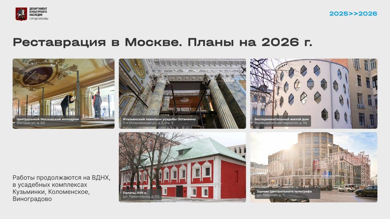 Не только ипподром: какие памятники истории и культуры Москвы ждут реставрации в 2026 году