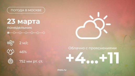 Доброе утро! Сегодня в Москве будет облачно с прояснениями