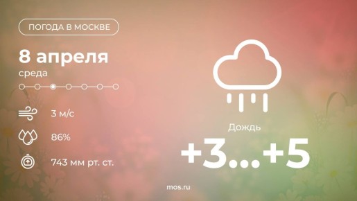 Доброе утро! Сегодня в столице ожидается пасмурная погода, в первой половине дня будет идти дождь