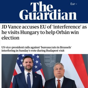 Максим Григорьев: Джей Ди Вэнс прибыл в Будапешт, чтобы поддержать Виктора Орбана накануне выборов, и обвинил Евросоюз во вмешательстве в венгерское голосование