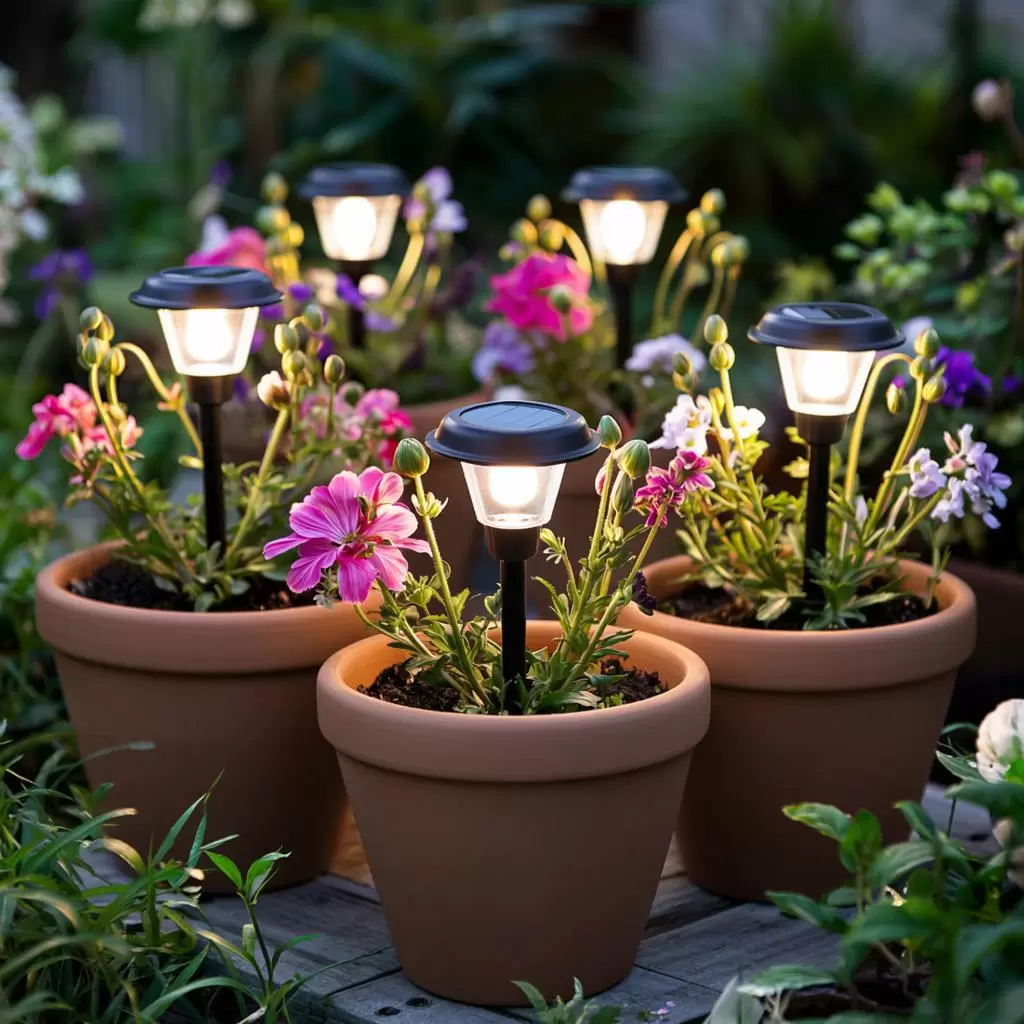 Свет в саду: как солнечные лампы в цветочных горшках меняют вечернюю атмосферу