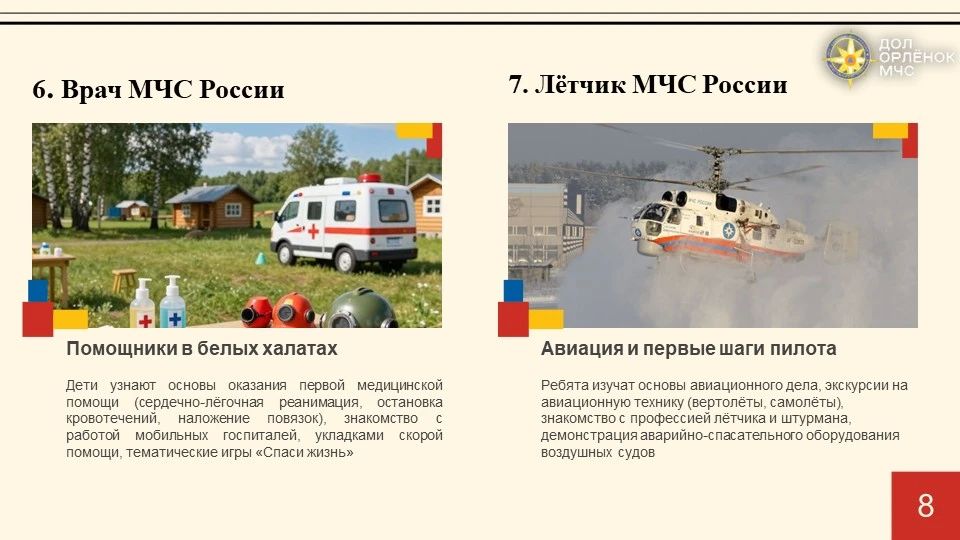 Лето с МЧС России. Детская оздоровительная кампания проводится в лагере «Орленок» на следующих площадках: 1 Лето с МЧС России. Детская оздоровительная кампания проводится в лагере «Орленок» на следующих площадках: 1