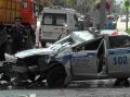 Полицейская машина перевернулась после ДТП на юге Москвы