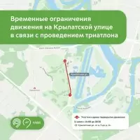 11 июля с 14:00 до 18:00 нельзя будет проехать по участку Крылатской улицы от дома 5 до дома 14. Это связано с проведением первенства России по триатлону