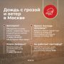 До конца дня в Москве сохранится дождь, местами сильный, гроза, возможен град и порывистый ветер до 20 м/с