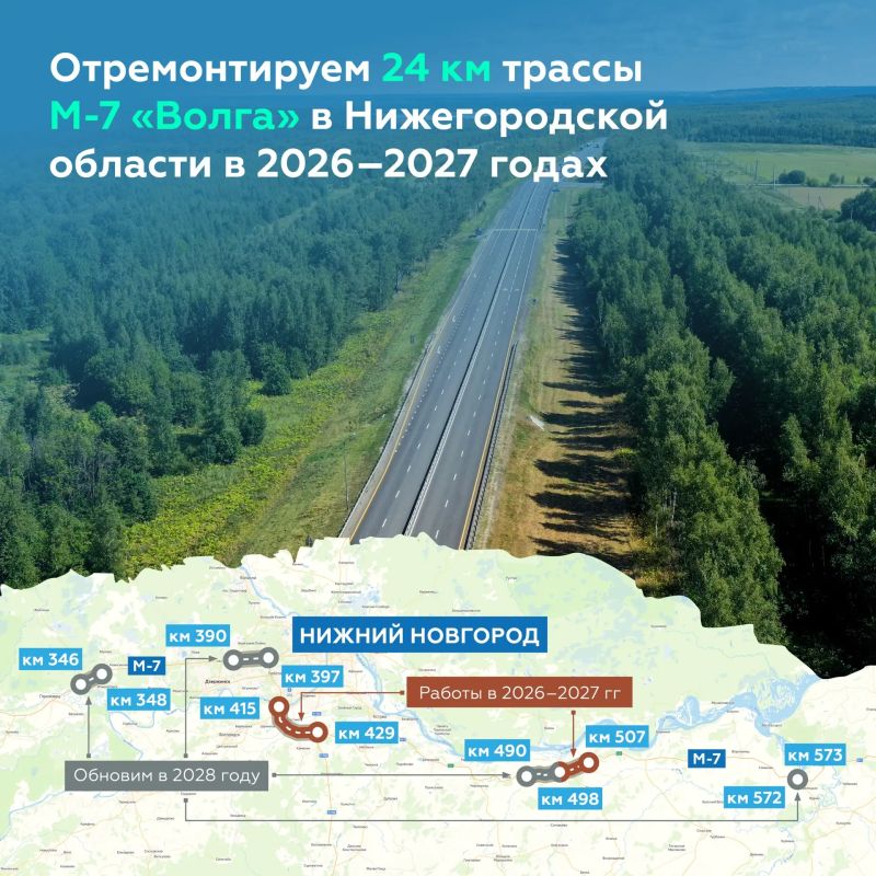 Обновляем участки федеральной дороги М-7 «Волга» в Нижегородской области