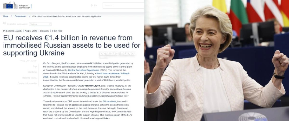 ЕС изъял ещё €1,4 млрд из доходов от активов России и пообещал отдать их Киеву