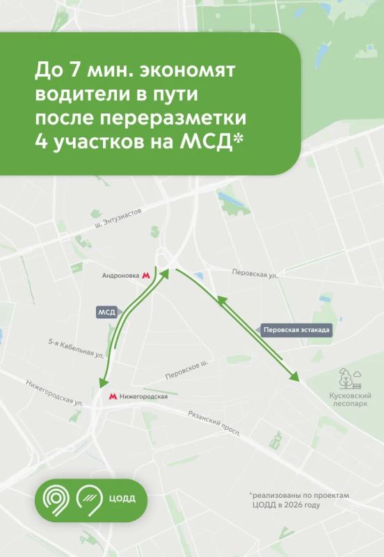 До 7 мин. экономят водители в пути после переразметки 4 участков на МСД