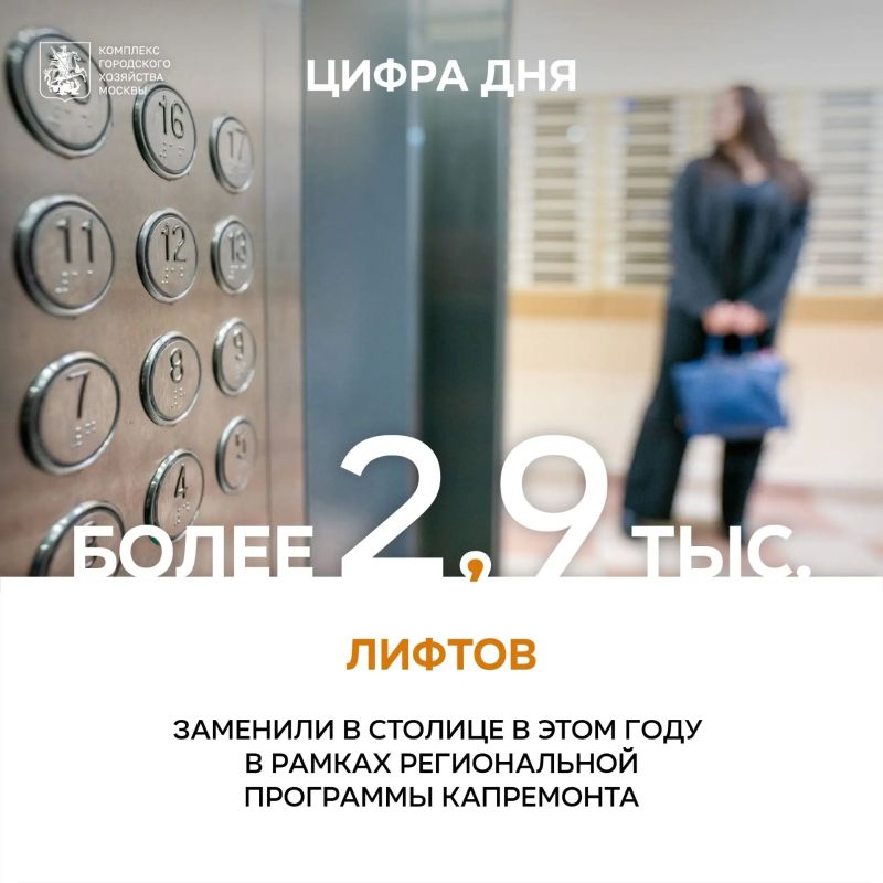 Более 2,9 тыс. лифтов заменили в Москве в этом году в рамках программы капремонта