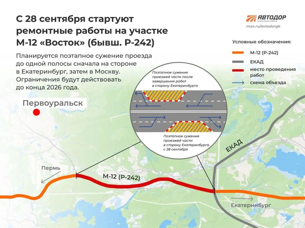 Внимание, водители!. Для восстановления изношенного верхнего слоя покрытия на участке М-12 «Восток» в Свердловской области вводится временная схема организации движения