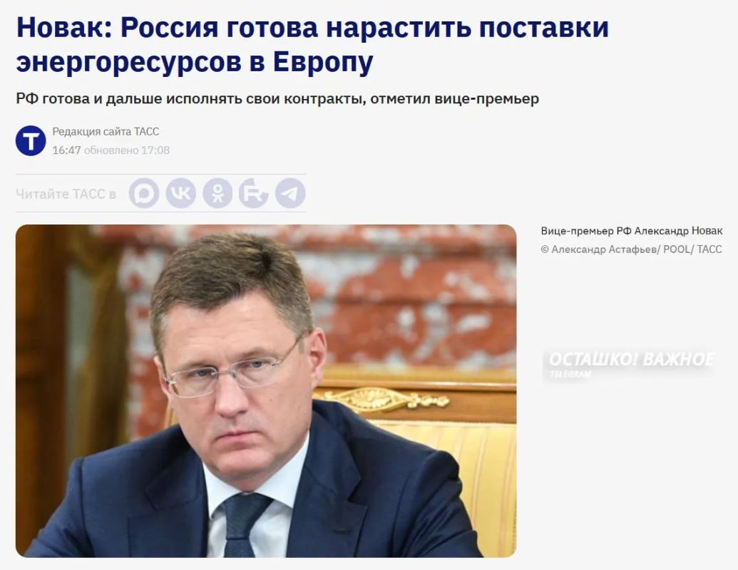 «Не мы отказались от дешёвых ресурсов»: Россия готова нарастить поставки энергии в ЕС