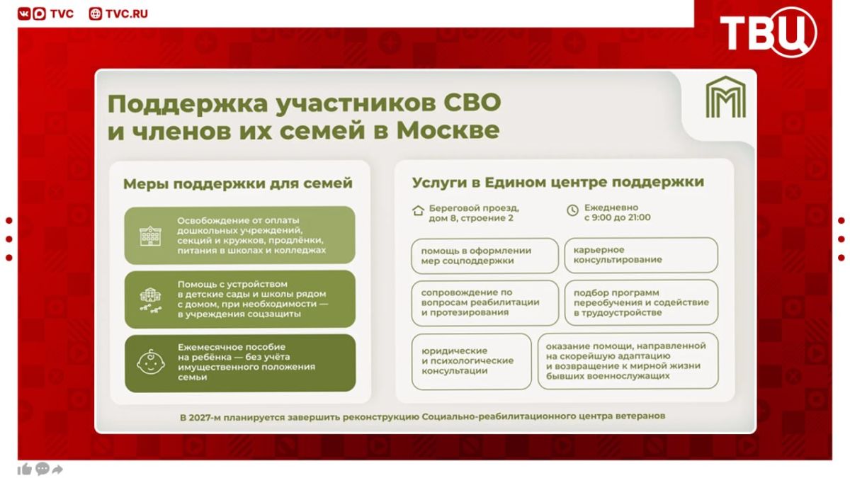 Важная задача бюджета Москвы — всесторонняя поддержка участников СВО и членов их семей, сообщил Сергей Собянин