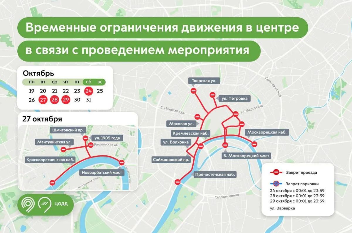 Какие улицы Москвы. будут перекрыты из-за саммита «Россия-Африка»
